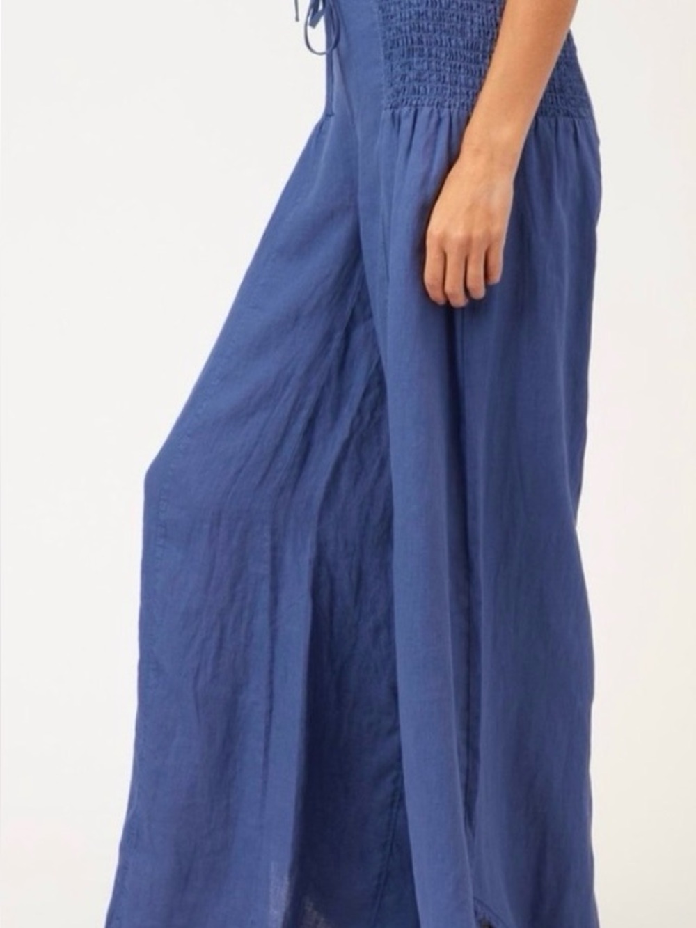 XCVI Wide-Leg Smocked Waist Pants in Denim Blue - Picture 3 of 6